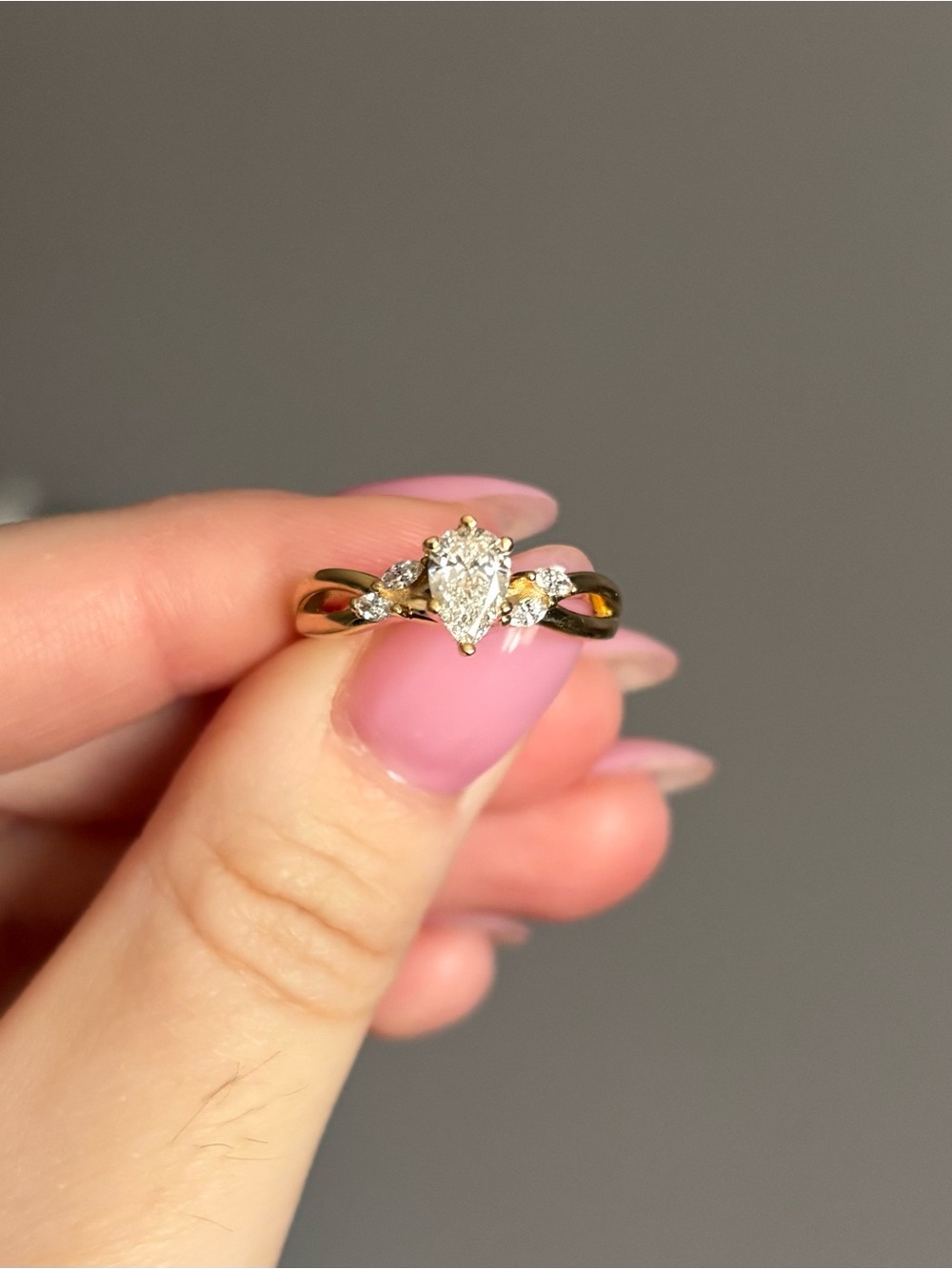 Gold Pear-Cut Diamond Twist Engagement Ring - Gold